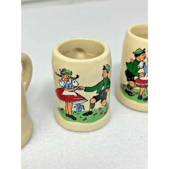 Vintage Miniature German Stein Ceramic/Stoneware Mugs Set of 5 - 2" Tall Tiny - Picture 5 of 9